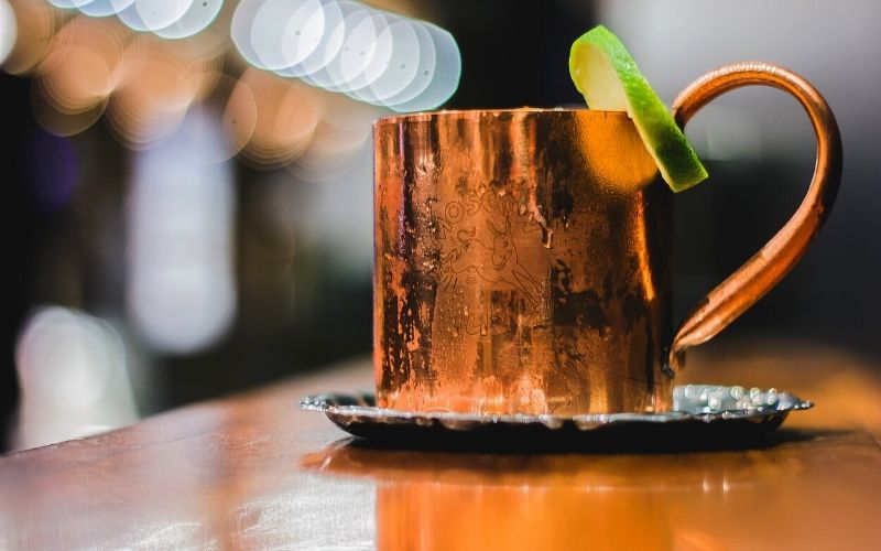 Apple Cider Moscow Mule cocktail in a copper mug