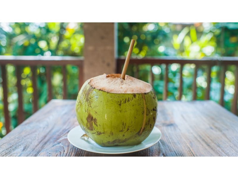 Bamboo straws used to drink fresh coconut juice 