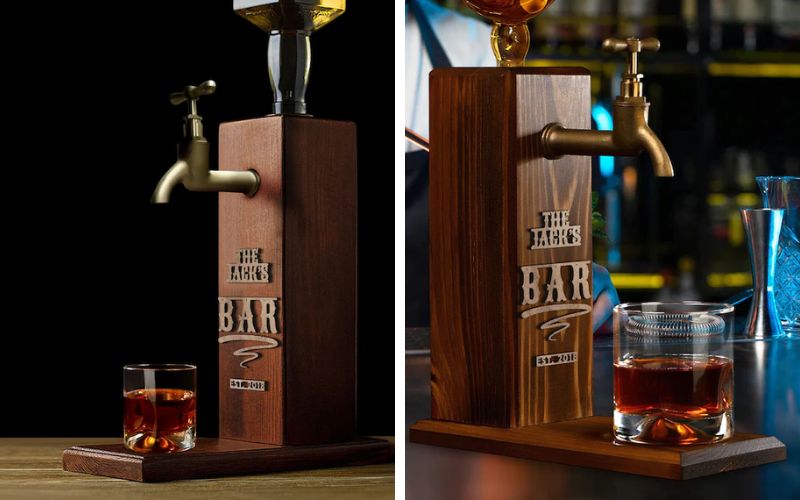 BKGift Personalized Embossed Named Wooden Whiskey Dispenser