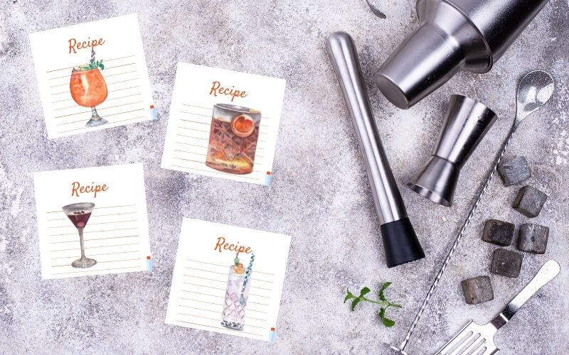 Bar tools with recipe cards