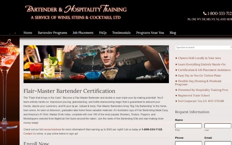 Bartender & Hospitality Training website