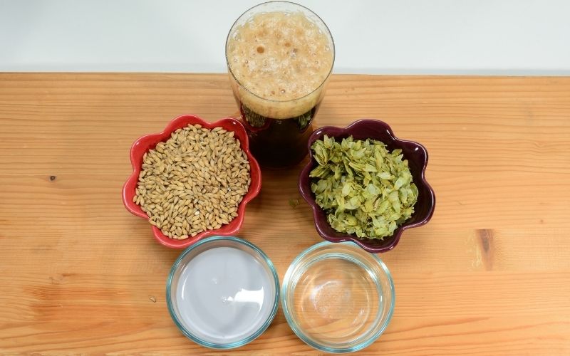 Beer ingredients on a wooden table