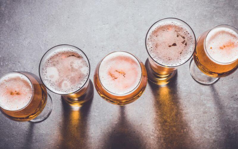 Bird's eye view of glasses of beer