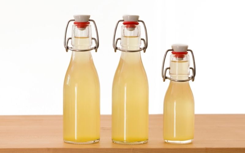 Bottles filled with lime cordial 