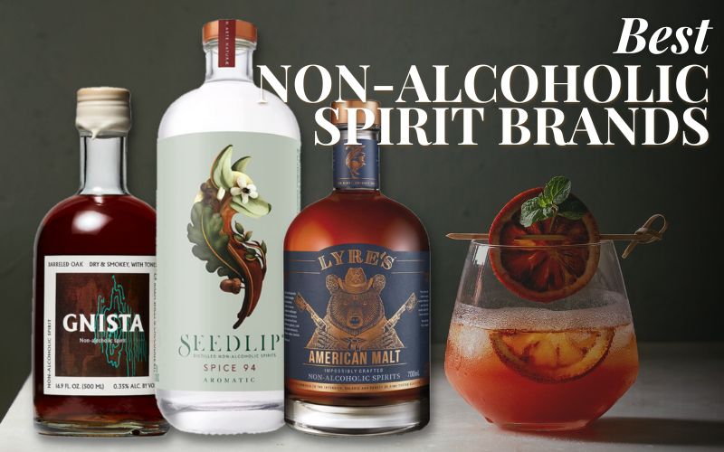 Bottles of Non-Alcoholic Spirit Brands with a Drink