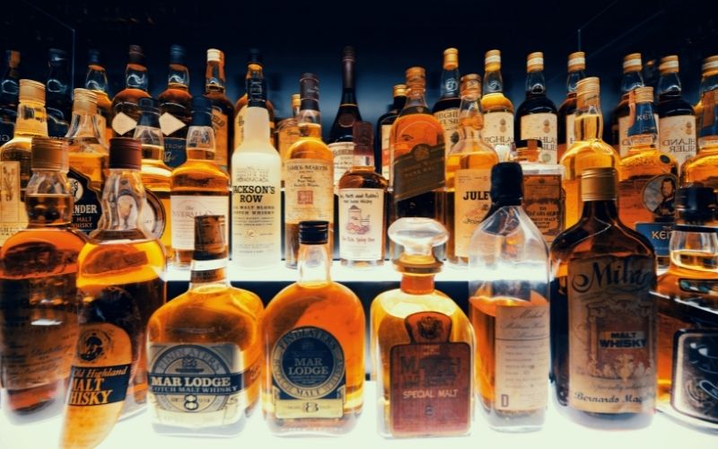 Bottles of Whiskey on Shelf