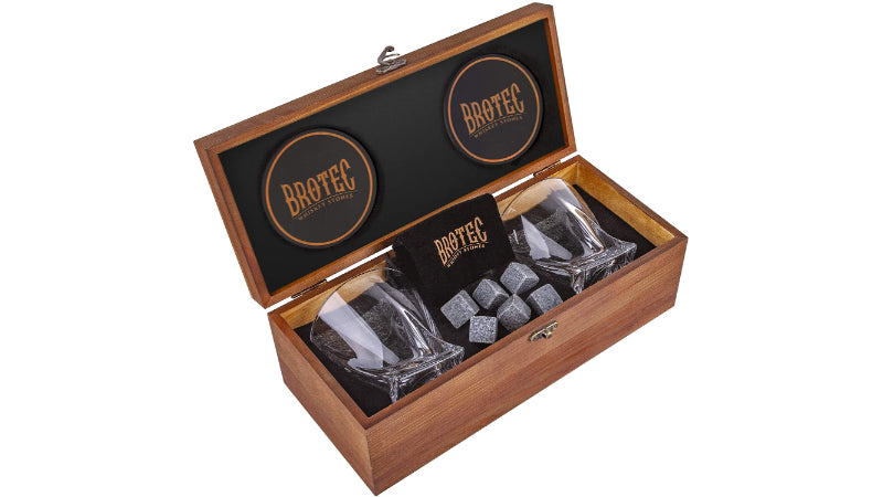 Brotec Whiskey Glass Set with Chilling Stones in a gift box