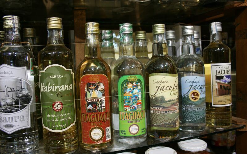 Cachaça bottles on a shelf