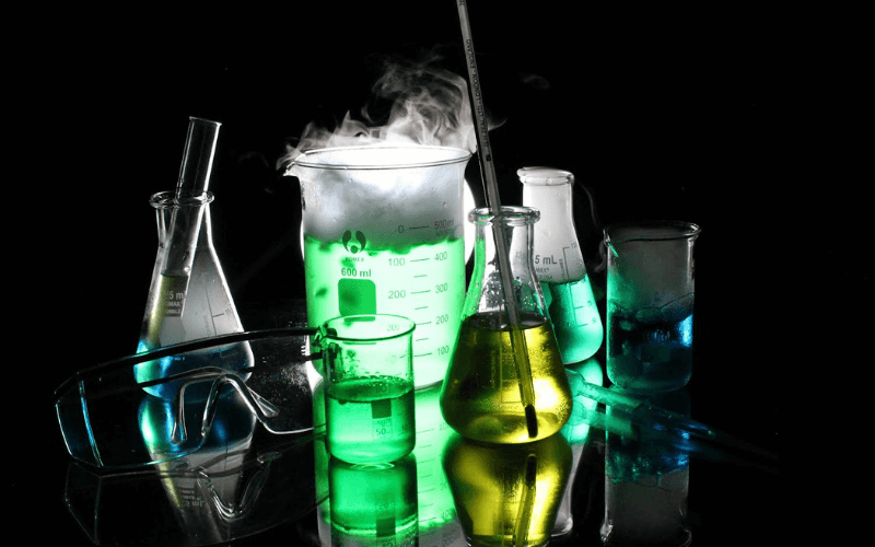 Chemicals and beakers