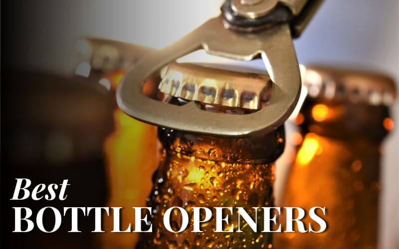 Closeup of a bottle opener clasping a cap