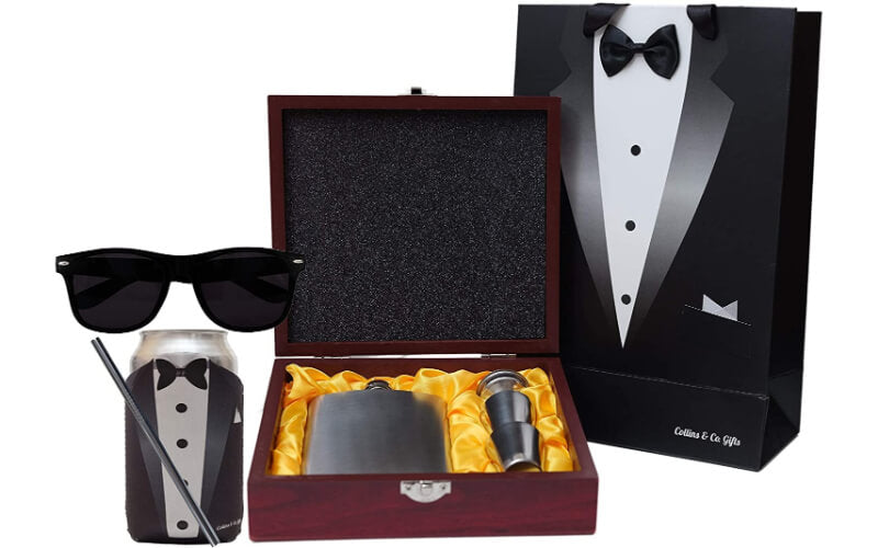 Collins & Co. Gifts Groomsmen Flask in Wooden Gift Box