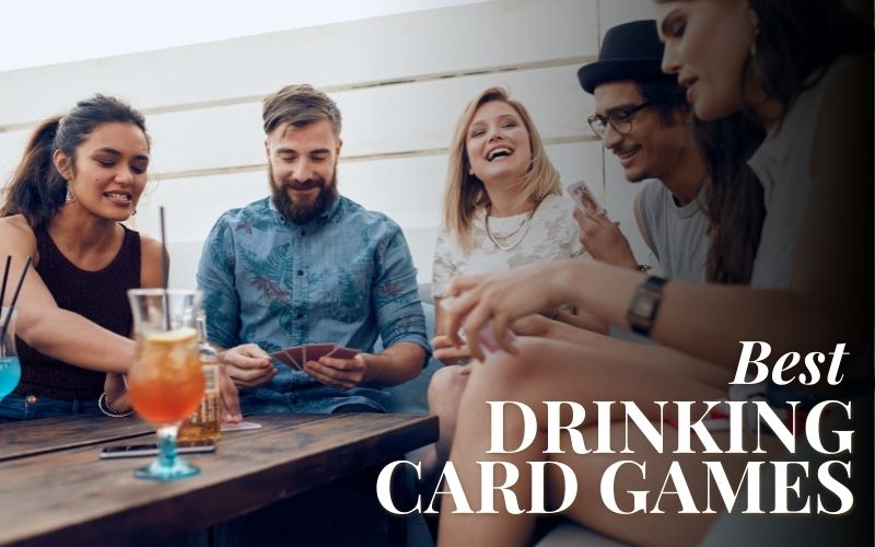 Friends playing drinking card games while drinking cocktails