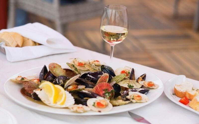 Delicious Clams and Glass of White Wine