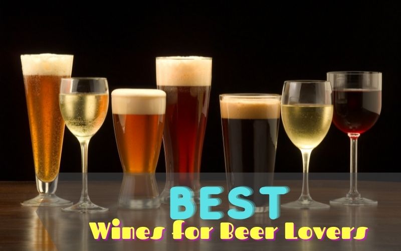 Different types of beer and wine in glasses