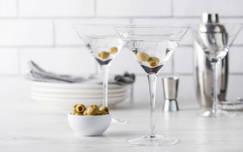 Fresh homemade vodka martini cocktails with vermouth