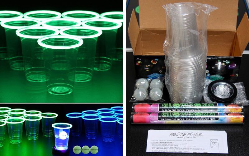 GLOWPONG Green vs Blue Glow-in-The-Dark Beer Pong Game Set