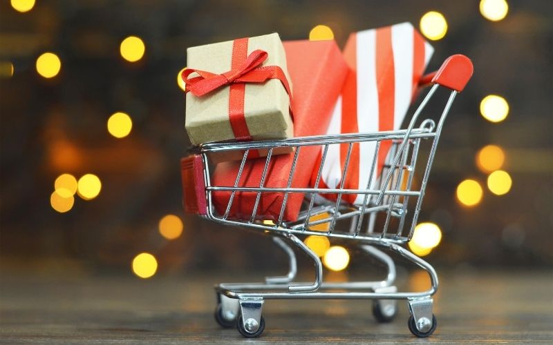 Gift boxes in a shopping cart