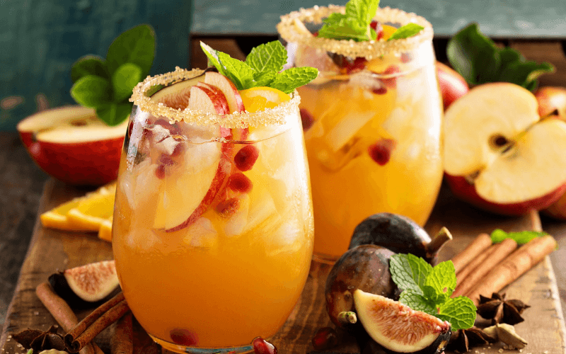 Glasses of Fall Sangria With Rum