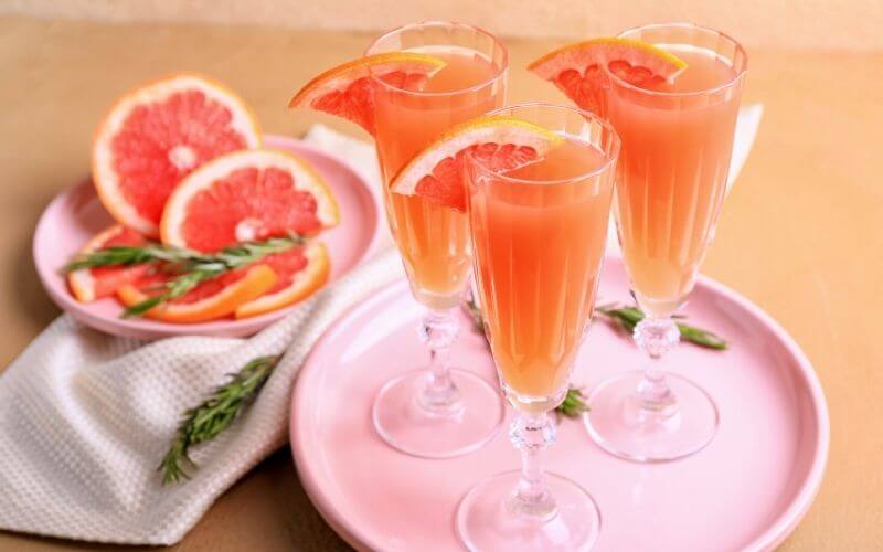 Glasses of Grapefruit Basil Mimosa