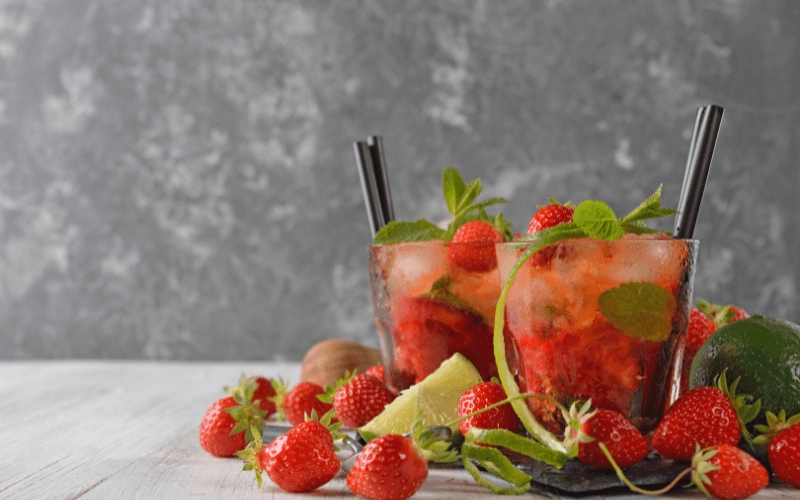 Glasses of Strawberry Mezcal Mojito