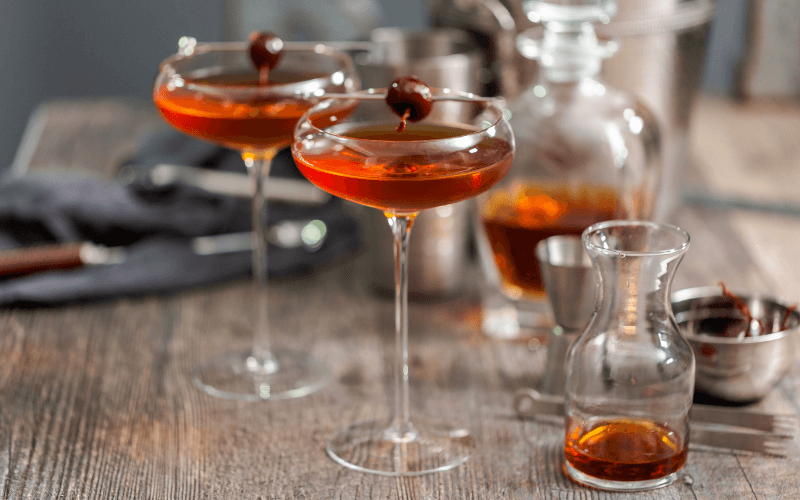 Glasses of manhattan cocktail