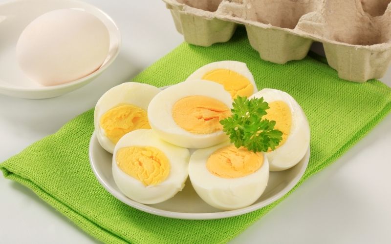 Halved hard-boiled eggs