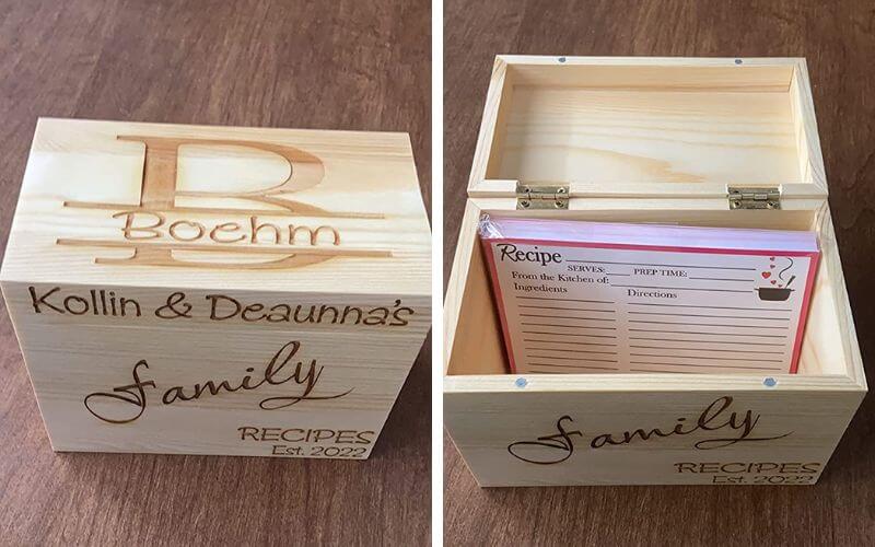 LGU TM Monogrammed Personalized Wood Recipe Box