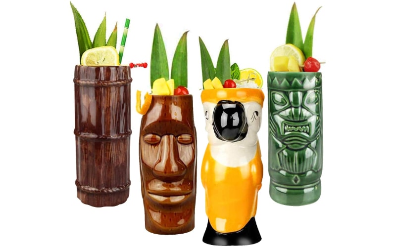 LINALL Ceramic Hawaiian Tiki Cocktail Mugs