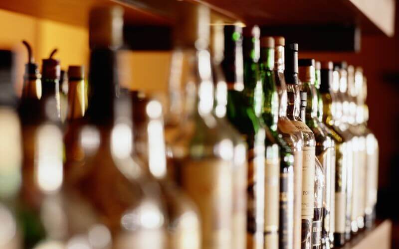 Liquor bottles on a shelf