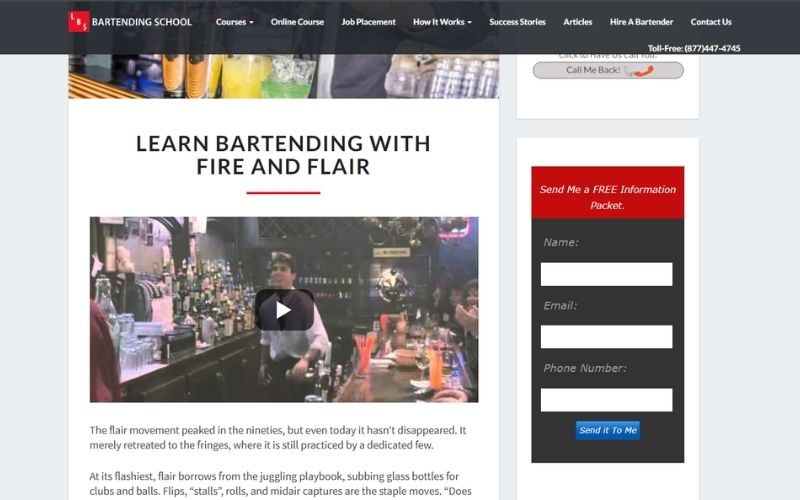 Local Bartending School website