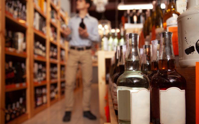 Man shopping for alcohol at a liquor store