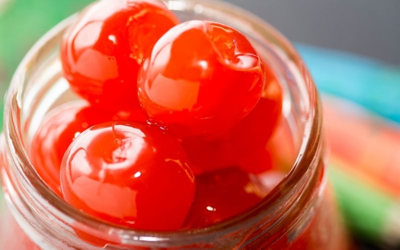Maraschino cherries on a jar