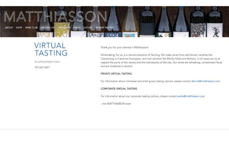 Matthiasson Winery website