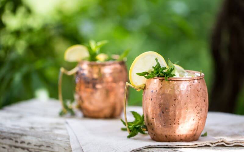 Moscow mule in copper mugs