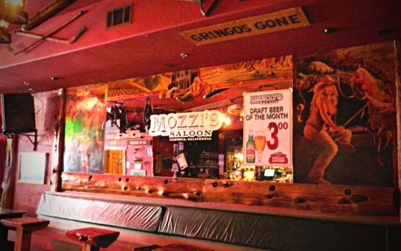 Bar counter inside Mozzi’s Saloon