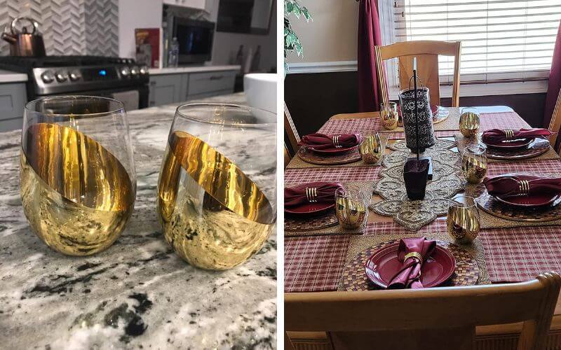 MyGift Modern Brass Accent Stemless Wine Glass Set