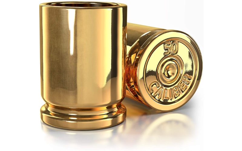 Older Southern Brass 50 Caliber Brass Ceramic Shot Glasses