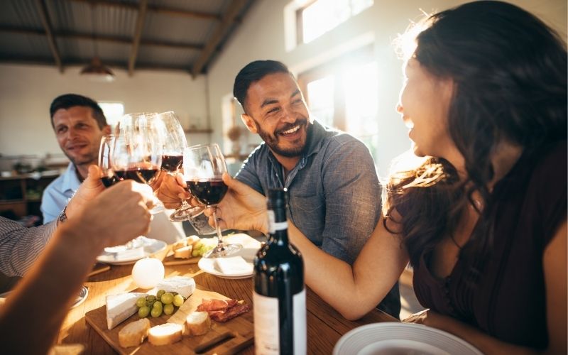 People celebrating a wine tasting party