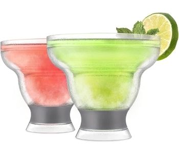 Host Freeze Stemless Margarita Glass Insulated Gel Chiller, Plastic Double Wall Frozen Cocktail Cup, Set of 2 Cups, 12 oz, Grey