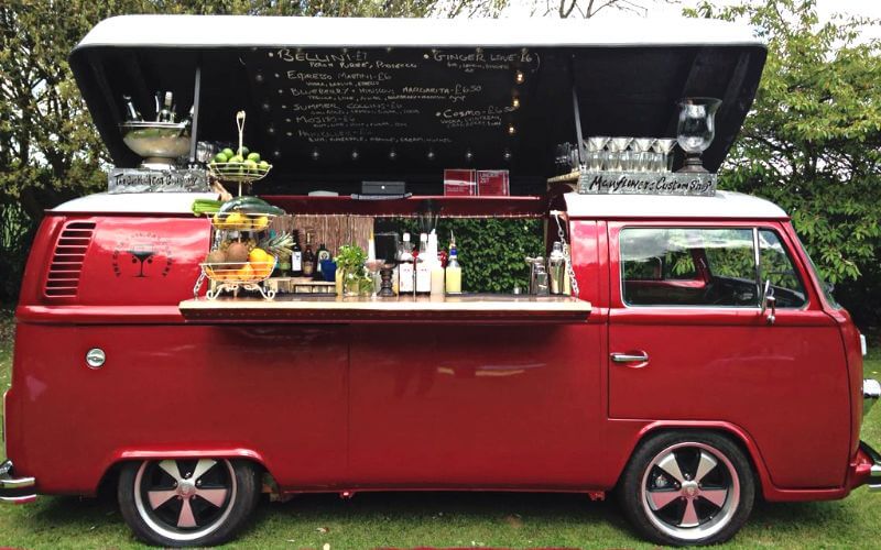 Red VW Campervan Cocktail Bar Bar - Image by The Cocktail Car