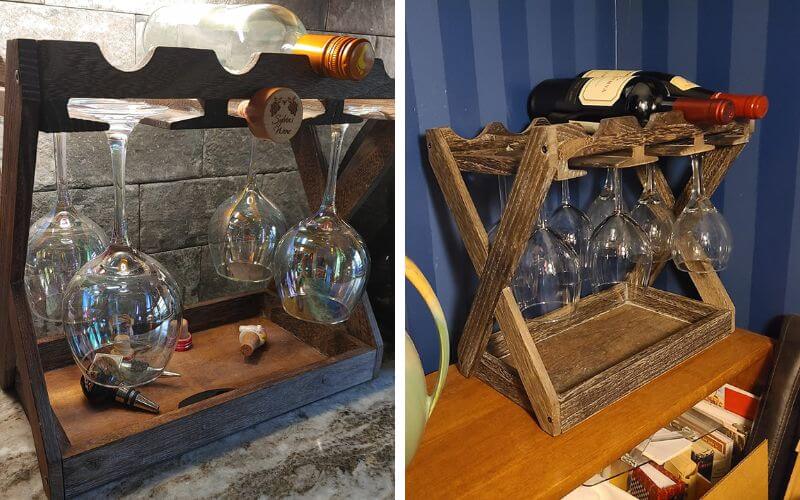 Rustic State Cava Wood Wine Rack and Glass Holder