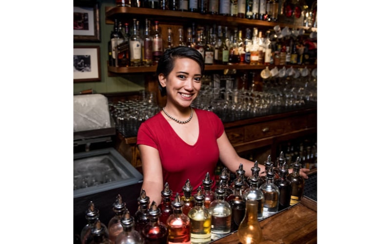 Samantha Casuga behind the bar