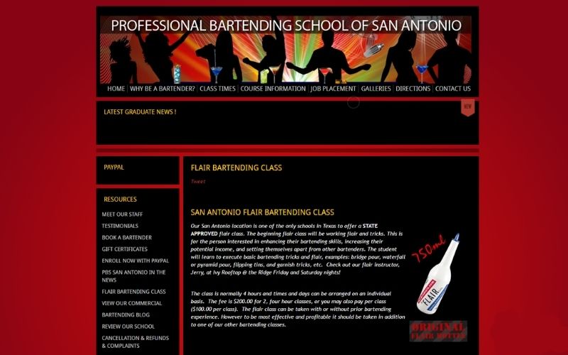 San Antonio Flair Bartending Class website