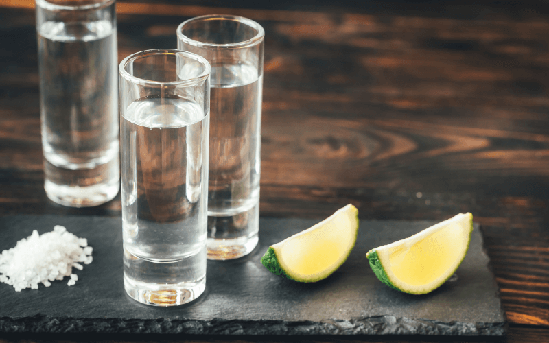 Shots of tequila on a table