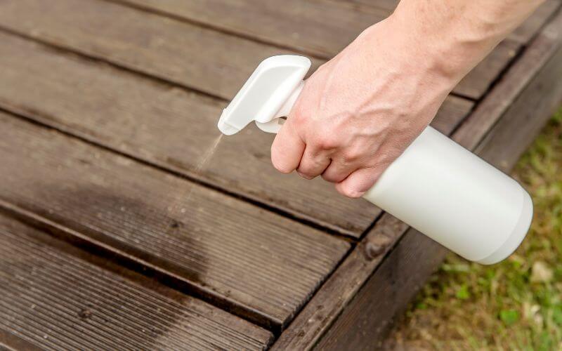 Spraying bug repellent on a surface