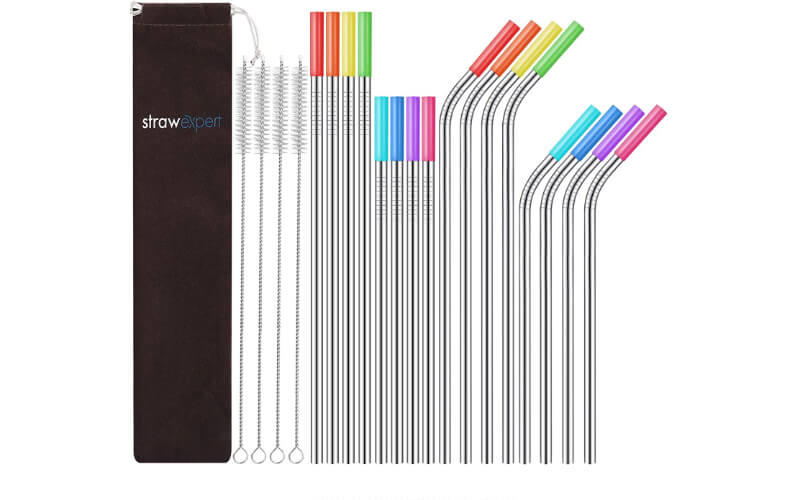 StrawExpert Stainless Steel Straws, Set of 16