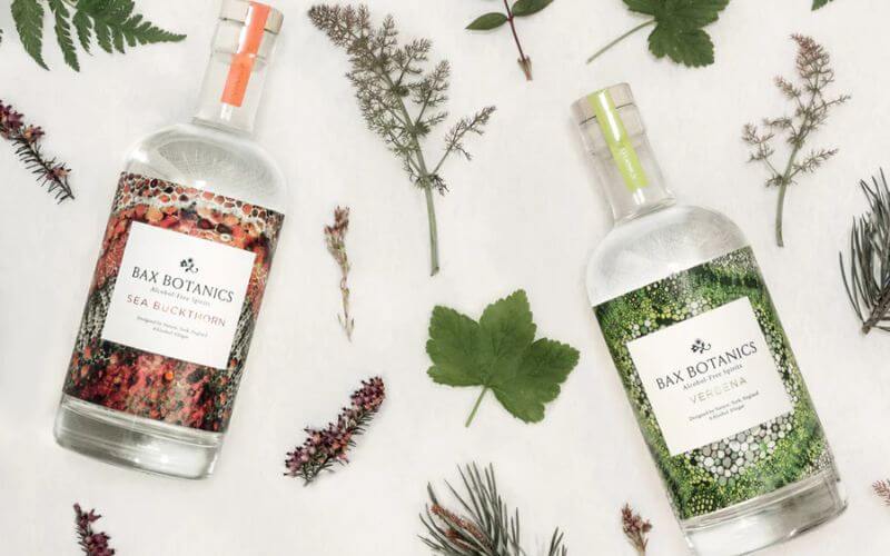 Two Bottles of Bax Botanics with leaves 