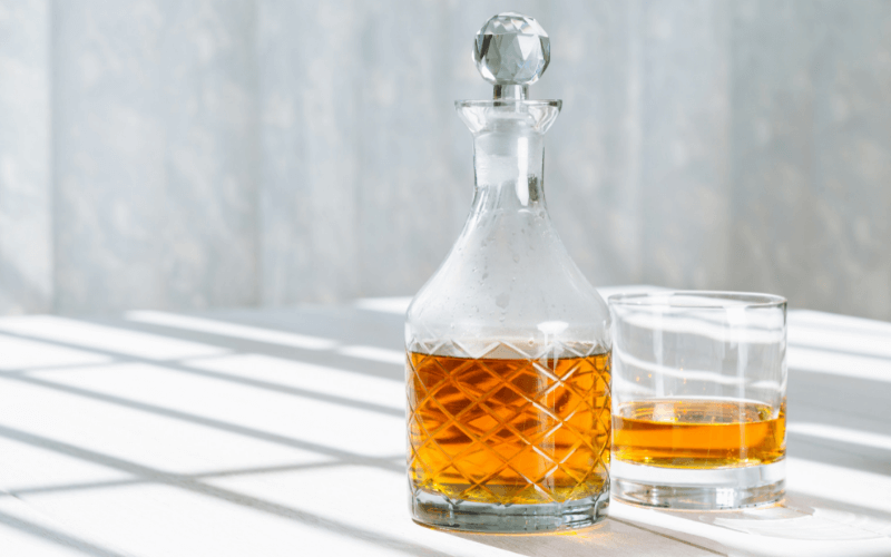 Whiskey decanter and a glass of whiskey