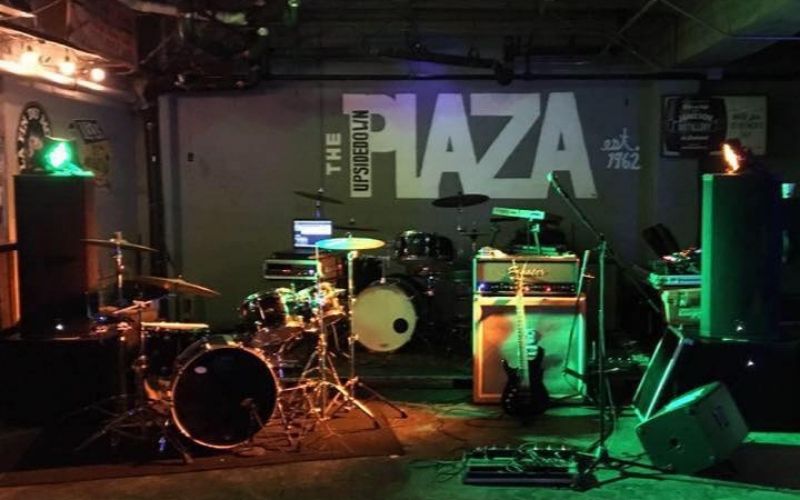 Live band equipment displayed inside the bar