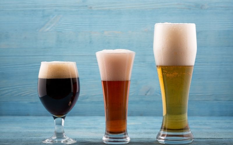 Various types of beer in different glasses